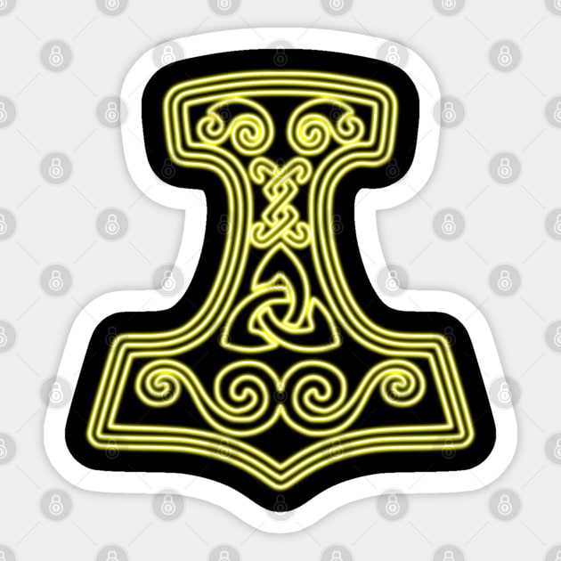 Thor hammer - Mjöllnir - yellow neon Sticker by la chataigne qui vole ⭐⭐⭐⭐⭐